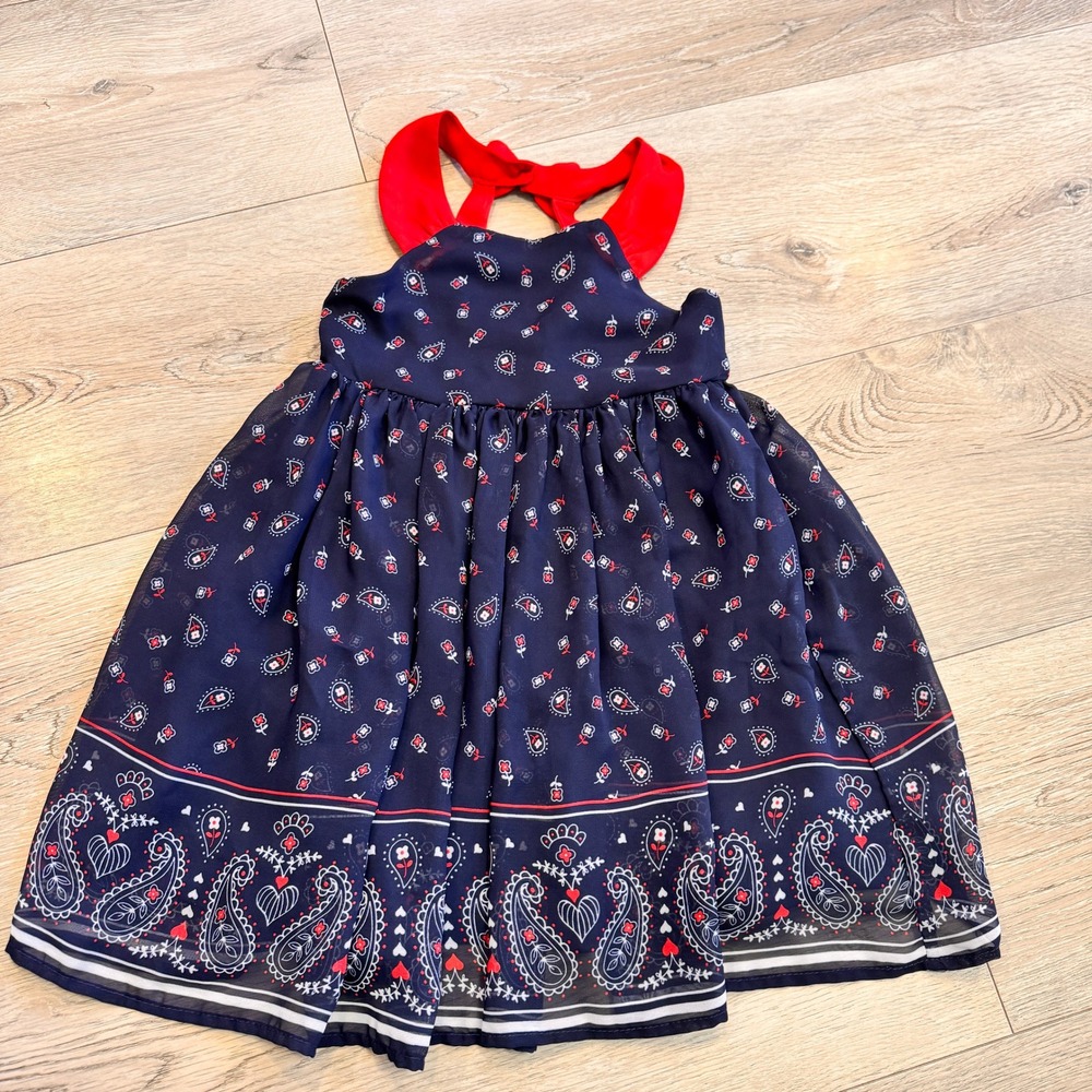 Blueberi Boulevard Paisley Dress‎ Red Bow Accent Party Outfit Size 3T